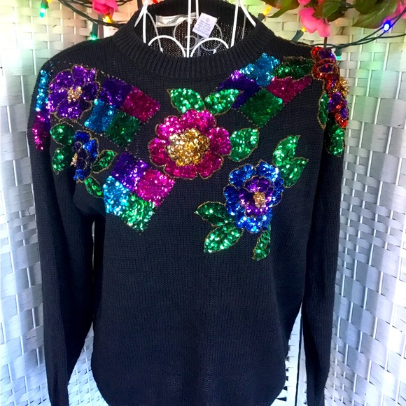 Vintage Margules Sequin Sweater Vintage  Holiday Bead Oversize See Measu… - Picture 2 of 14